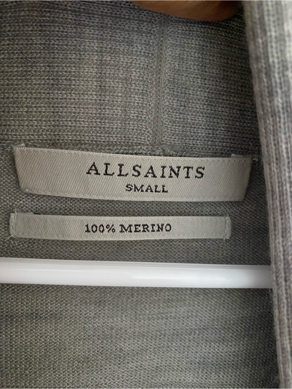 AllSaints Wasson Pirate Wrap Merino Wool Grey Open-Front Draped Cardigan - Picture 7 of 14